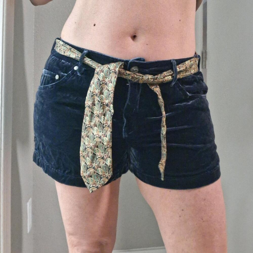 Free People Navy Blue Velvet Shorts with Vintage Tie Belt